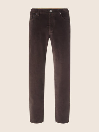 Edo Regular-Straight 5 Pocket Pants in Dark Brown Stretch Cotton Corduroy