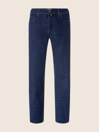 Edo Regular-Straight 5 Pocket Jeans in Dark Blue Comfort Denim with Rinse Wash