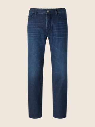 Jeans 5 tasche Edo regular-straight in denim di cotone leggero blu scuro lavaggio vintage