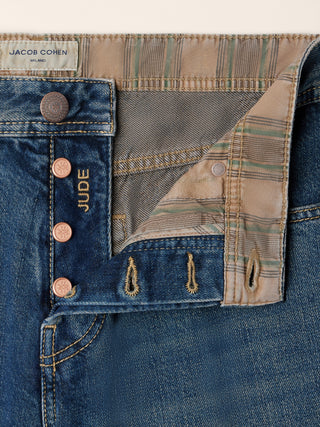 5-Pocket-Jeans Jude Tapered Fit aus dunkelblauem Baumwolldenim mit Vintage-Waschung 5