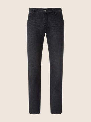 Luis Regular 5 Pocket Jeans in Black Stretch Denim with Vintage Wash