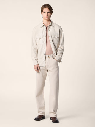 Chris Straight 5 Pocket Pants in Almond Cotton Bull Fabric with Marble Effect 3