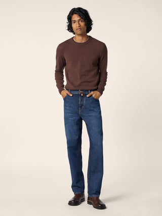 Alex Straight 5 Pocket Jeans in Dark Blue Cotton Denim with Vintage Wash 3
