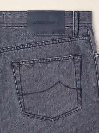 Alex Straight 5 Pocket Jeans in Steel Blue Herringbone Denim with Vintage Wash 2