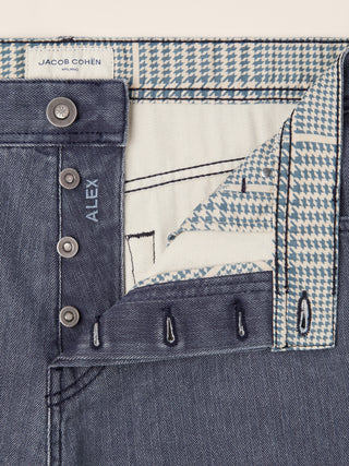 Alex Straight 5 Pocket Jeans in Steel Blue Herringbone Denim with Vintage Wash 5