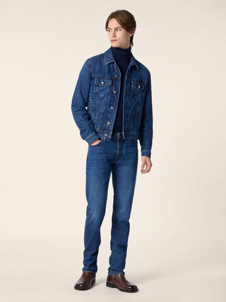 Bard Regular-Slim 5 Pocket Jeans in Medium Blue Kodenshi® Stretch Denim with Vintage Wash 3
