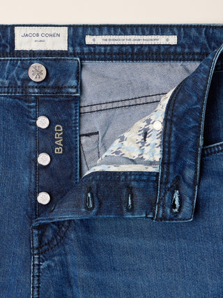 Bard Regular-Slim 5 Pocket Jeans in Medium Blue Kodenshi® Stretch Denim with Vintage Wash 5
