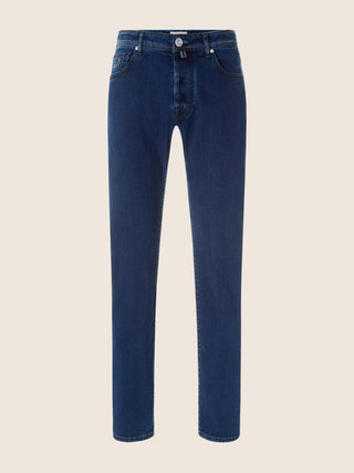 Bard Regular-Slim 5 Pocket Jeans in Dark Blue Super Stretch Soft Denim with Rinse Wash