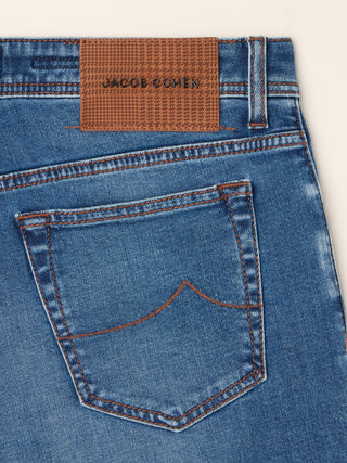 Bard Regular-Slim 5 Pocket Jeans in Medium Blue Cashmere-Cotton Comfort Denim with Vintage Wash 2