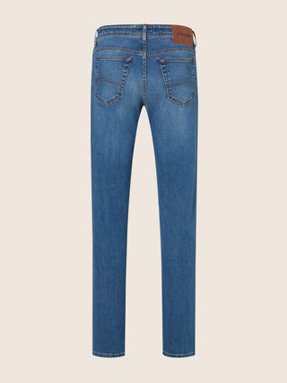 Bard Regular-Slim 5 Pocket Jeans in Medium Blue Cashmere-Cotton Comfort Denim with Vintage Wash 3