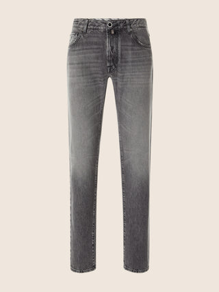 Bard Regular-Slim 5 Pocket Jeans in Light Black Cotton and Lyocell Denim with Vintage Wash
