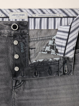 Bard Regular-Slim 5 Pocket Jeans in Light Black Cotton and Lyocell Denim with Vintage Wash 5