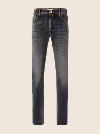 Nick Slim 5 Pocket Jeans in Grey Comfort Denim with Vintage Wash 1