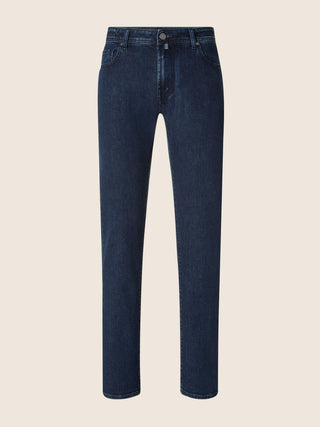 Bard Fast Regular-Slim 5 Pocket Jeans in Dark Blue Cotton and Cashmere Comfort Denim with Rinse Wash