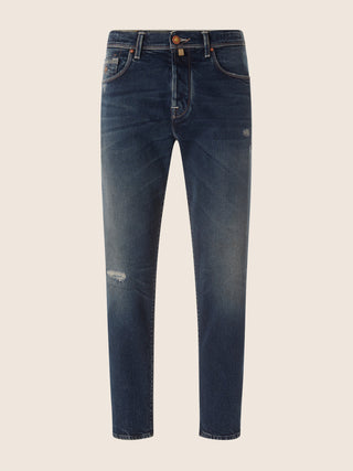 5-Pocket-Jeans Jude Tapered Fit aus dunkelblauem Stretch Denim mit Vintage-Waschung 1