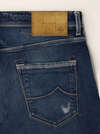5-Pocket-Jeans Jude Tapered Fit aus dunkelblauem Stretch Denim mit Vintage-Waschung 2