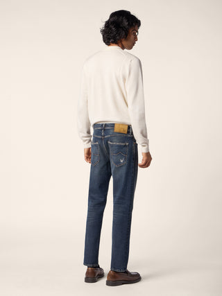 5-Pocket-Jeans Jude Tapered Fit aus dunkelblauem Stretch Denim mit Vintage-Waschung 4