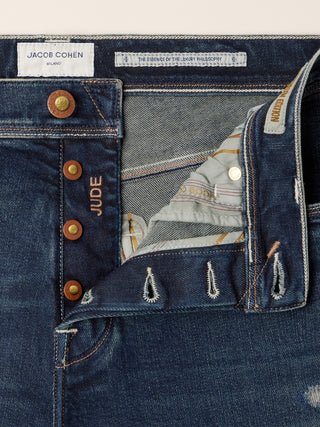 5-Pocket-Jeans Jude Tapered Fit aus dunkelblauem Stretch Denim mit Vintage-Waschung 5