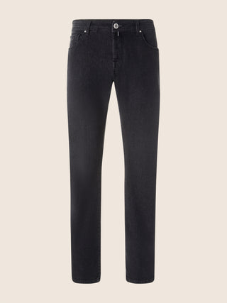 Luis Regular 5 Pocket Jeans in Black Cotton and Cashmere Comfort Denim with Rinse Wash