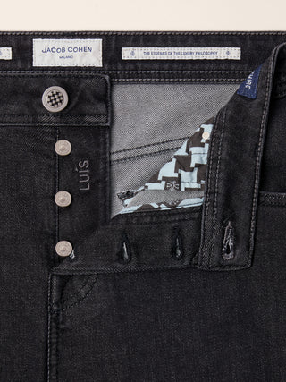 Luis Regular 5 Pocket Jeans in Black Cotton and Cashmere Comfort Denim with Rinse Wash 5