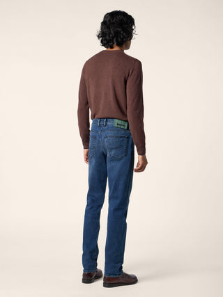 Bard LTD Regular-Slim 5 Pocket Jeans in Luxury Medium Blue Stretch Denim with Vintage Wash 4