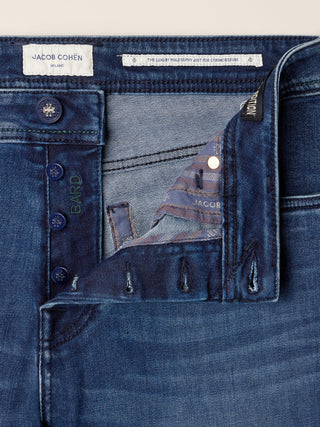 Bard LTD Regular-Slim 5 Pocket Jeans in Luxury Medium Blue Stretch Denim with Vintage Wash 5