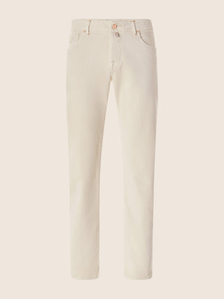 Pantalon 5 poches Luis, coupe droite luxury, en bull de coton stretch écru 1