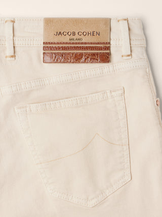 Pantalon 5 poches Luis, coupe droite luxury, en bull de coton stretch écru 2