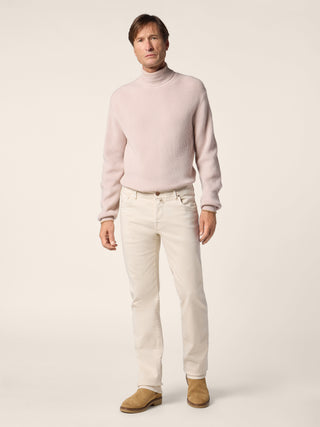 Pantalon 5 poches Luis, coupe droite luxury, en bull de coton stretch écru 3