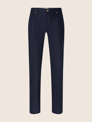 Bard Regular-Slim 5 Pocket Pants in Navy Blue Melange Wool Comfort Flannel Vitale Barberis Canonico