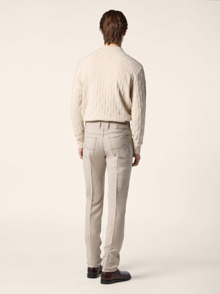 Pantaloni 5 tasche Bard regular-slim in flanella comfort di lana beige sabbia mélange 4