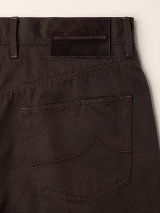 Edo Regular-Straight 5 Pocket Pants in Chocolate Brown Cotton and Wool Twill 2
