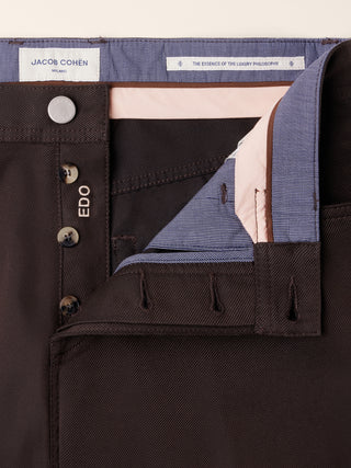 Edo Regular-Straight 5 Pocket Pants in Chocolate Brown Cotton and Wool Twill 5