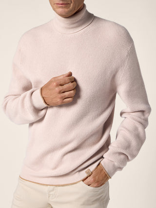 Turtleneck Sweater in Light Pink English Rib Cashmere 4