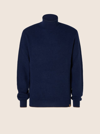 Turtleneck Sweater in Night Blue English Rib Cashmere 1