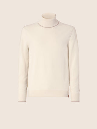 Turtleneck Sweater in Cream Cashmere with Contrasting Trims