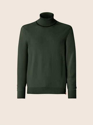 Turtleneck Sweater in Moss Green Cashmere with Contrasting Trims