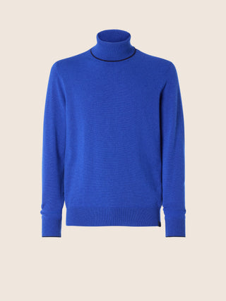 Turtleneck Sweater in Neon Blue Cashmere with Contrasting Trims