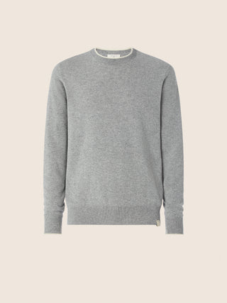 Crewneck Sweater in Grey Melange Cashmere with Contrasting Trims