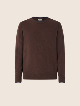 Crewneck Sweater in Cocoa Cashmere with Contrasting Trims