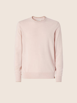 Crewneck Sweater in Light Pink Cashmere with Contrasting Trims