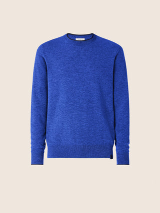 Maglia girocollo in cachemire colore blu elettrico con bordi a contrasto