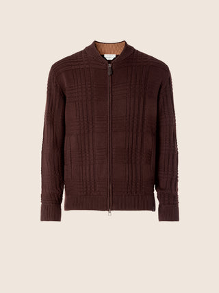 Bomber Jacket in Chocolate Brown Check Wool 1