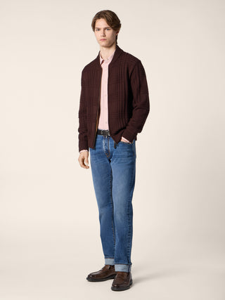 Bomber Jacket in Chocolate Brown Check Wool 2