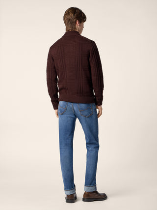 Bomber Jacket in Chocolate Brown Check Wool 3