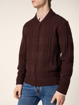 Bomber Jacket in Chocolate Brown Check Wool 4