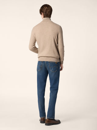 Zipped Cardigan in Beige Melange Cashmere with Contrasting Trims 3