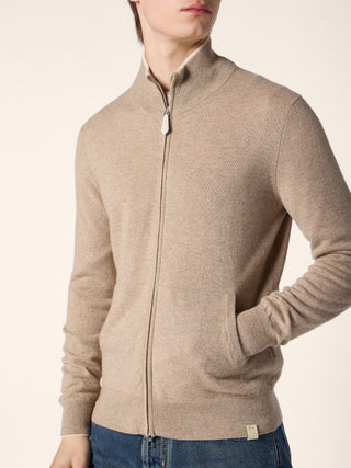 Zipped Cardigan in Beige Melange Cashmere with Contrasting Trims 4