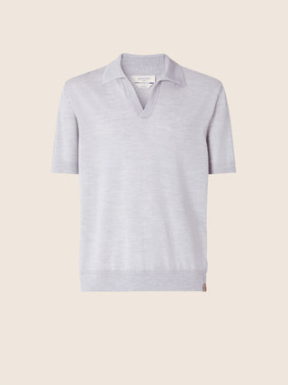 Short-Sleeve Polo in Light Grey Melange Wool and Silk 1