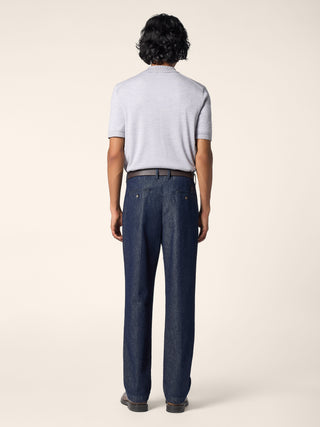 Short-Sleeve Polo in Light Grey Melange Wool and Silk 3